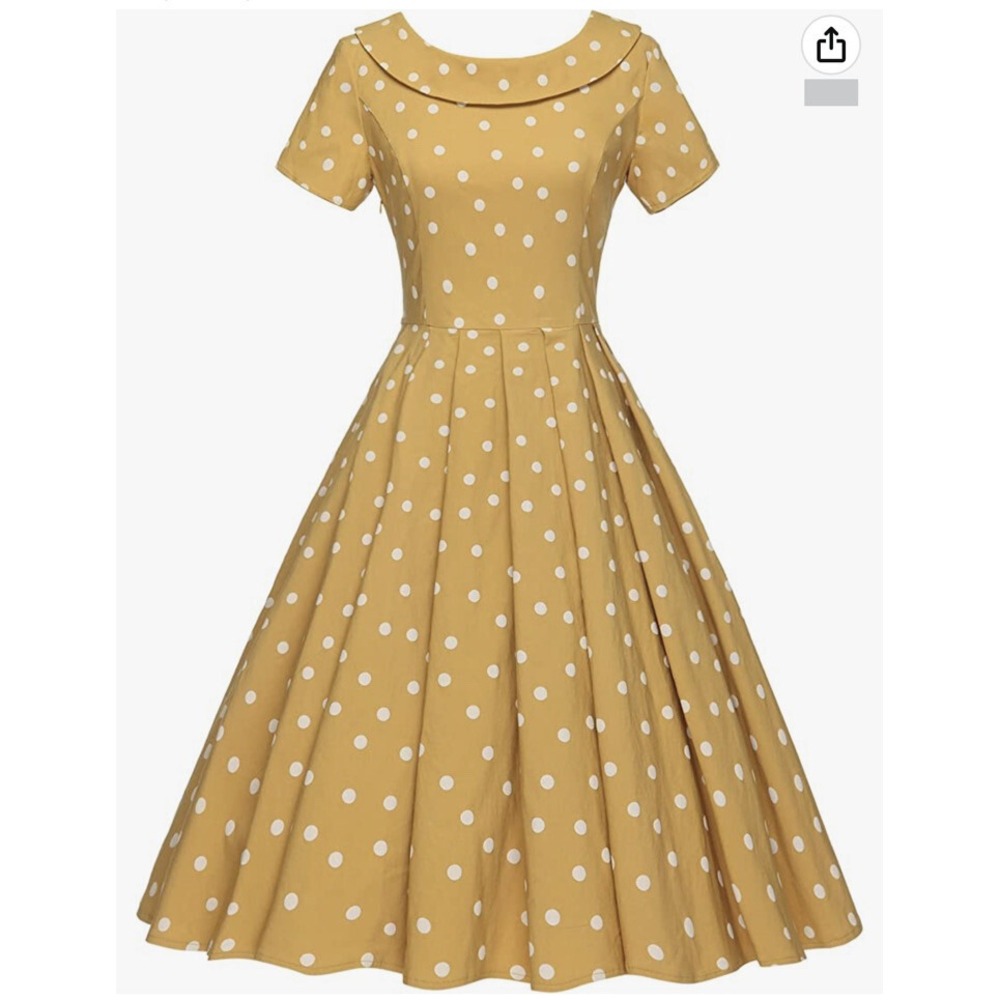 GownTown Women's 1950s Swing Yellow  Cocktail Dress Polka Dots Fit  Small NEW